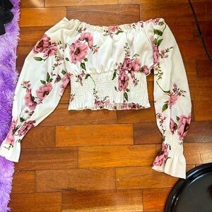 SHEIN floral off-shoulder cropped blouse